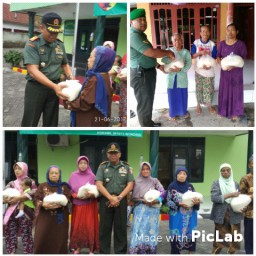 Koramil 0816/13 Wonoayu membagi zakat fitrah kepada warga sekitar