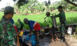Babinsa 03/Buduran bantu petani dalam penyemprotan hama wereng batang coklat