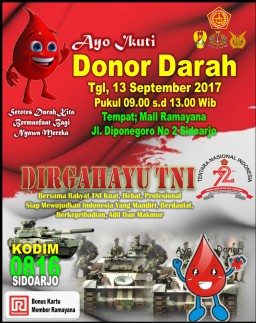 Donor Darah dalam rangka HUT TNI ke 72 Tahun 2017 di wilayah kodim 0816