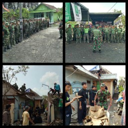 KORAMIL 0816/16 WARU DITENGAH - TENGAH KORBAN BENCANA ANGIN PUTING BELIUNG DI WILAYAH KEC WARU SIDOARJO
