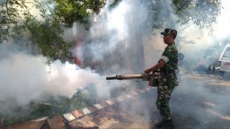 Cegah penyebaran nyamuk DBD, Babinsa Koramil 0816 /03 Buduran laksanakan fogging di Desa Prasung