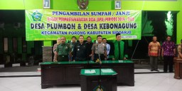 Danramil 04/Porong hadiri pelantikan BPD Desa Plumbon dan Desa Glagah Arum.