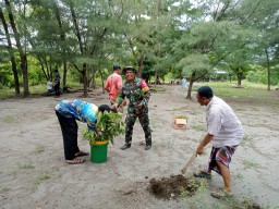 Babinsa Koramil 0816/08 Jabon dan Warga Luncurkan Program Penanaman 150 Bibit Pohon Mahoni dan Pete di Pulau Lusi, Desa Kedung Pandan