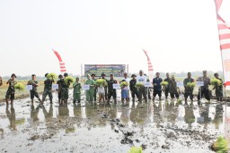 Penanaman Padi dan Pohon sebagai Misi Penghijauan TMMD ke-120 Kodim 0816/Sidoarjo di Desa Penambangan