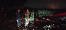Babinsa Kepadangan Bersama PMK dan Warga Sekitar Melaksanakan Pemadaman Kebakaran Lahan Tebu Di Desa Binaan