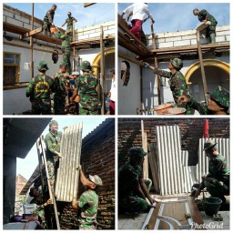 Kodim 0816 melaksanakan Karya Bakti pasca bencana alam puting beliung H17 di 3 Desa Kec. Waru