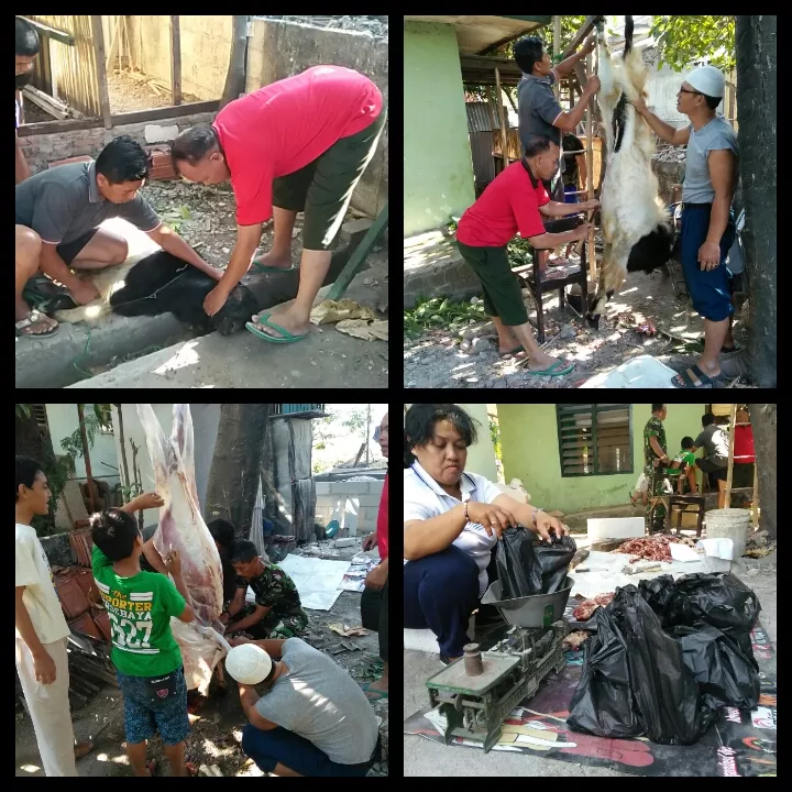 KORAMIL 0816/16 WARU MELAKSANAKAN PEMOTONGAN HEWAN KURBAN PADA IDUL ADHA 1438 H