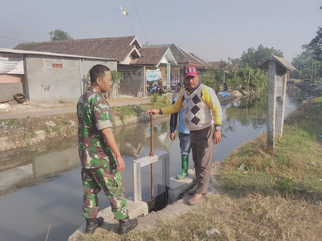 Babinsa dan Mantri Tani Jabon Mengontrol Pengendalian Air Ke Sawah Para Petani